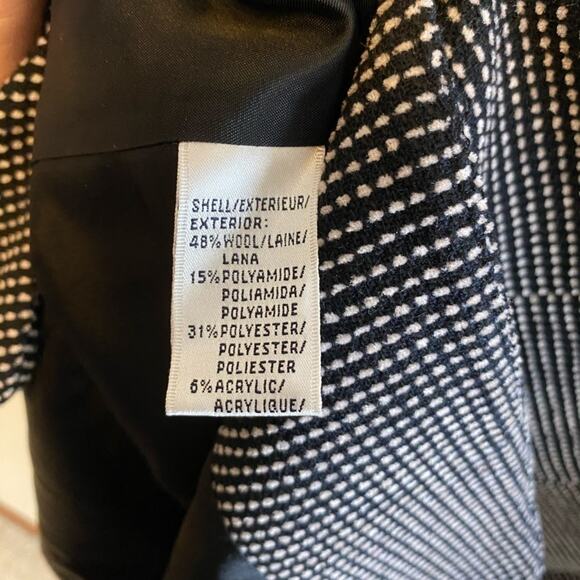 Vintage Rena Rowen Black White Wool Blend Crew Neck Lined Button Up Blazer L - Picture 5 of 5